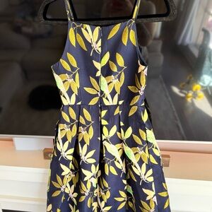 Elegant Leaf & bird Print Midi Dress - Lace + Mesh, XS